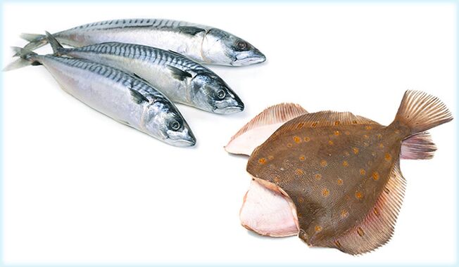 Mackerel sareng flounder - lauk anu ningkatkeun poténsi lalaki
